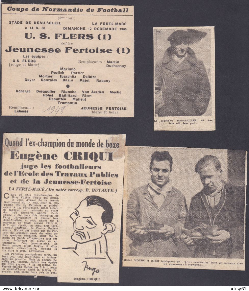 61 - la ferte mace - articles de journaux découpées football saison 1948 - 1950 environ - (20 articles)