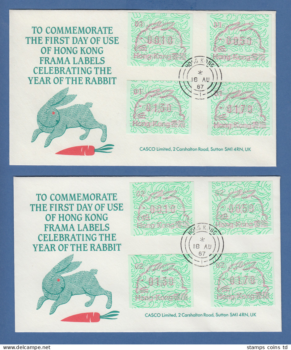 Hongkong, FRAMA-ATM 1987 Hase Aut-Nr. 01 Und 02 Je Satz 4 Werte Auf FDC - Autres & Non Classés