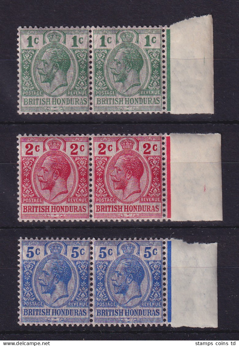 British Honduras (Belize) 1915 Georg V. Mi.-Nr. 76-78 Randpaare Postfrisch ** - Belize (1973-...)