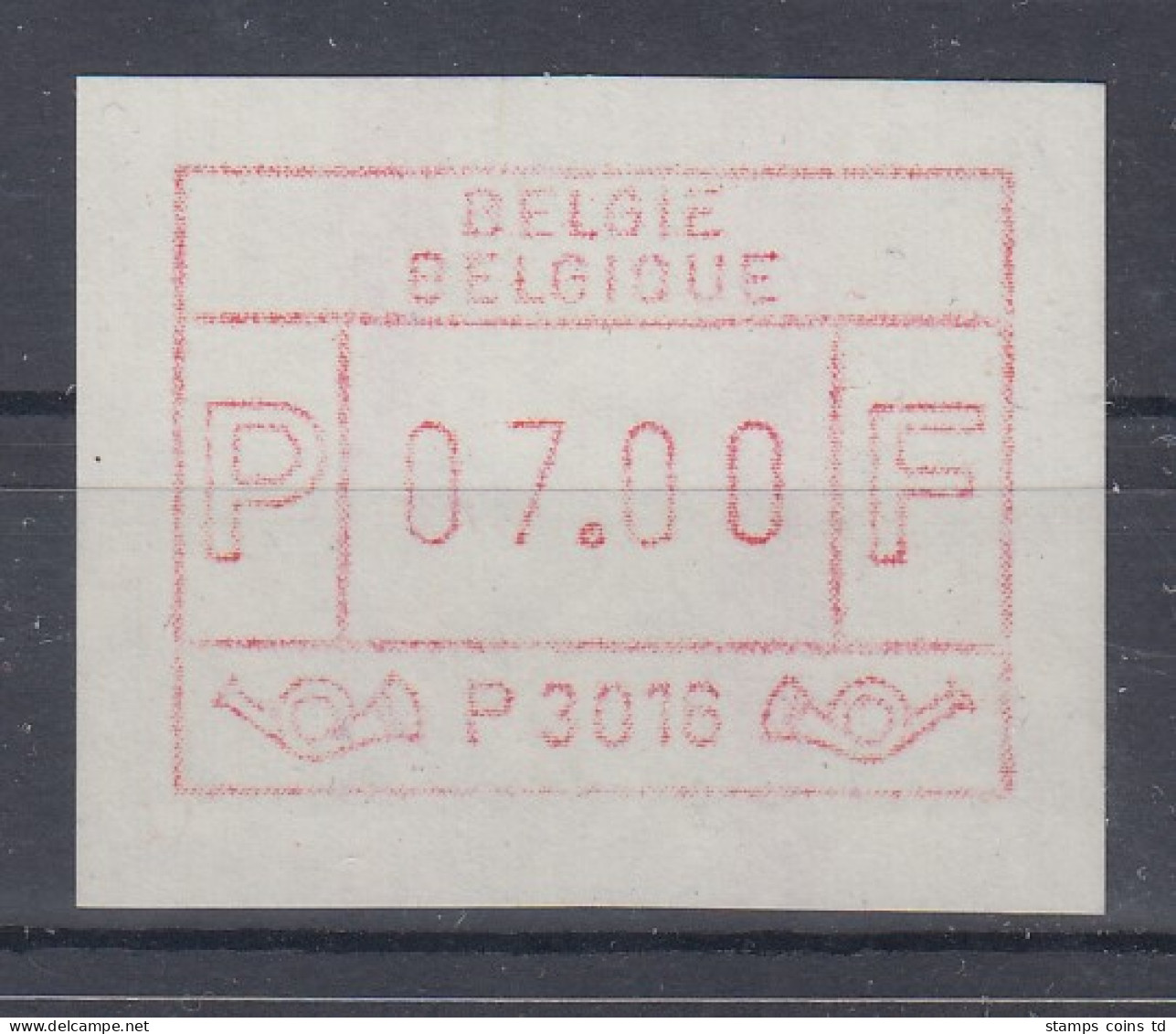 Belgien FRAMA-ATM P3016 Gummidruck Mit ENDSTREIFEN  Wert 07,00 BFr. ** - Autres & Non Classés
