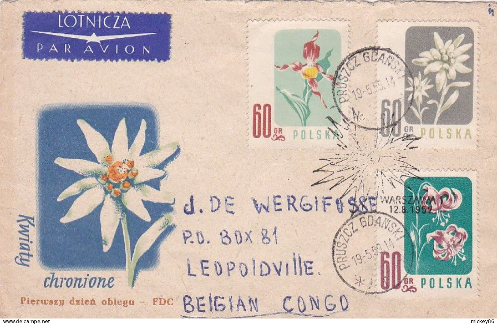 POLOGNE-1959-Lettre De GDANSK Pour LEOPOLDVILLE (Congo Belge)--beaux Timbres Divers Et Cachets - Covers & Documents
