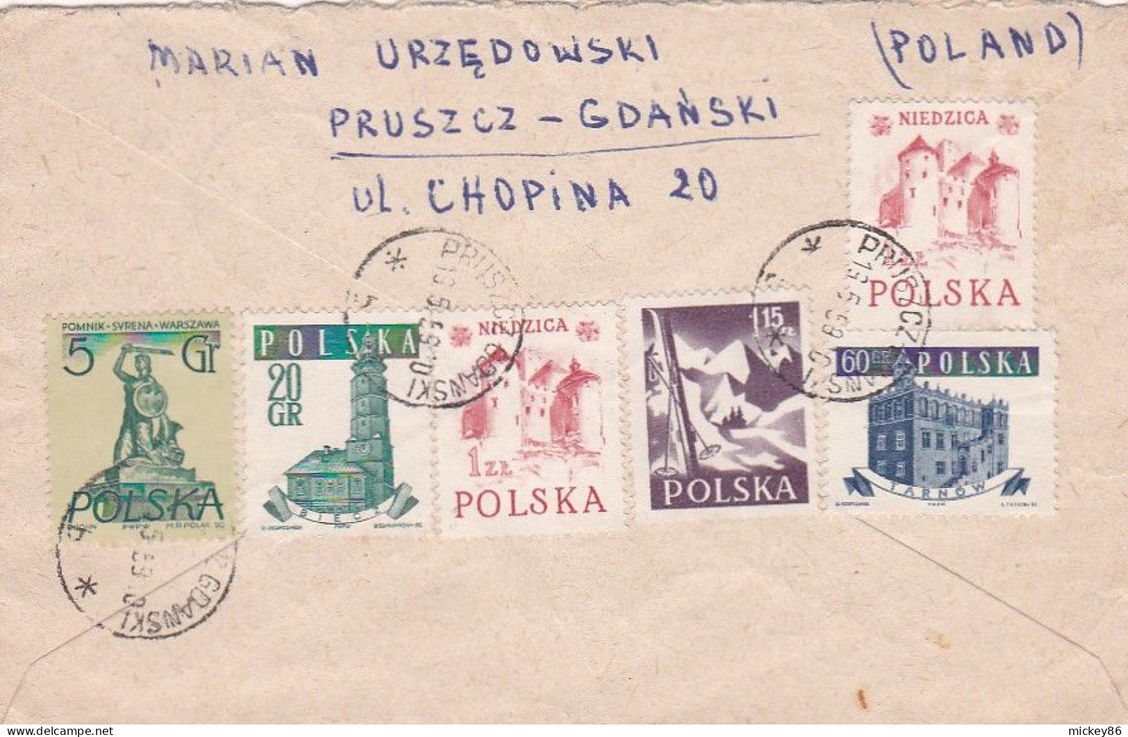 POLOGNE-1959-Lettre De GDANSK Pour LEOPOLDVILLE (Congo Belge)--beaux Timbres Divers Et Cachets - Cartas & Documentos