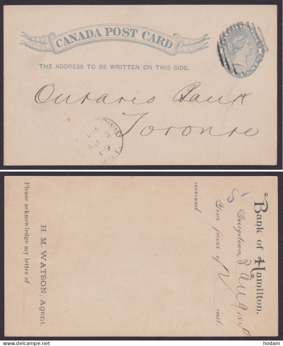 Bedarfs-Ganzsache, O, 1889, Zudruck "Bank Of Hamilton" - 1860-1899 Regno Di Victoria
