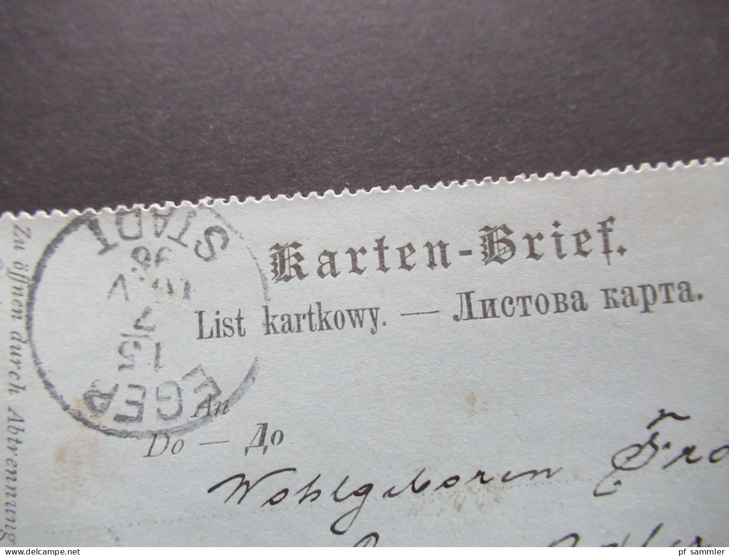 Österreich 1896 Kartenbrief K 19 (Poln.-Ruth.) Mit Zusatzfrankatur 2 Kreuzer Strichstempel Marienbad Nach Eger Gesendet - Kartenbriefe