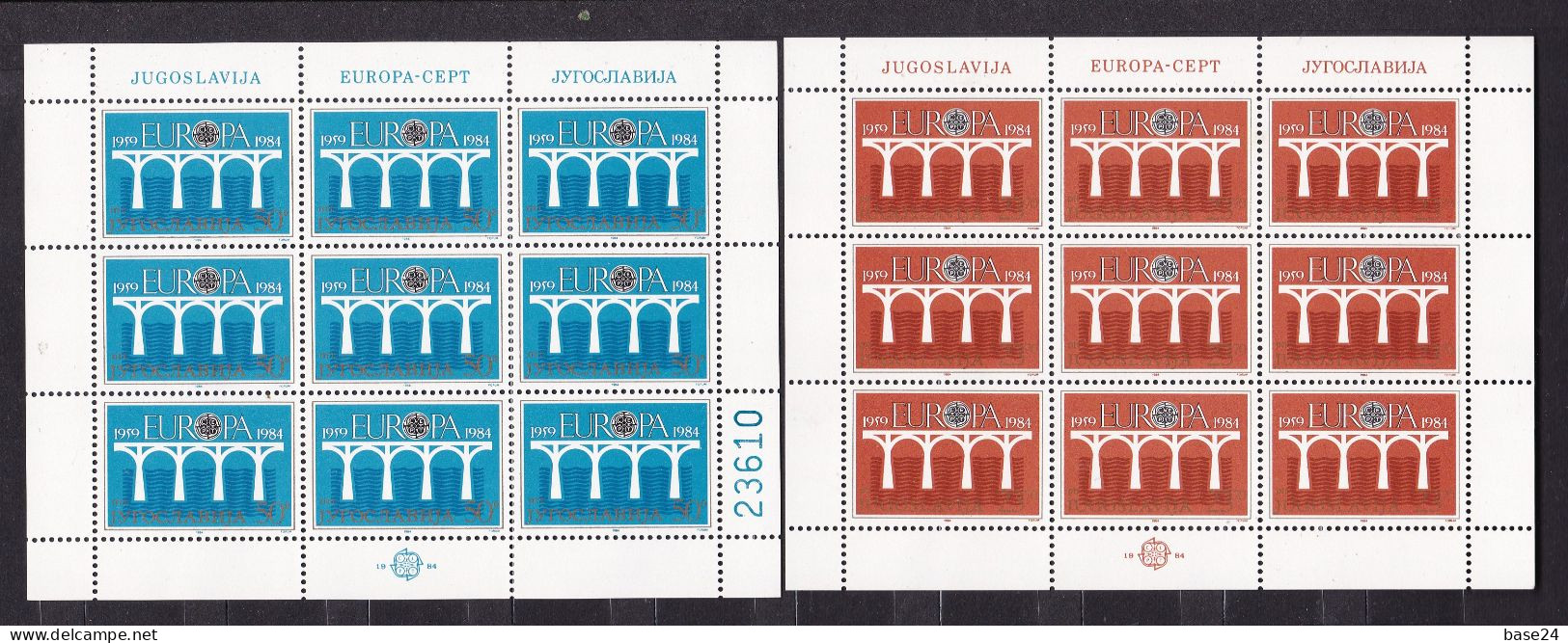 1984 Jugoslavia Yugoslavia EUROPA CEPT EUROPE 9 Serie Di 2v. Foglietto MNH**  PONTE, BRIDGE 2 Minisheets - 1984