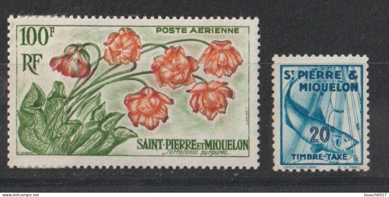 Timbres Saint Pierre Et Miquelon Fleur , Poisson Taxe Poste Aérienne - Altri & Non Classificati