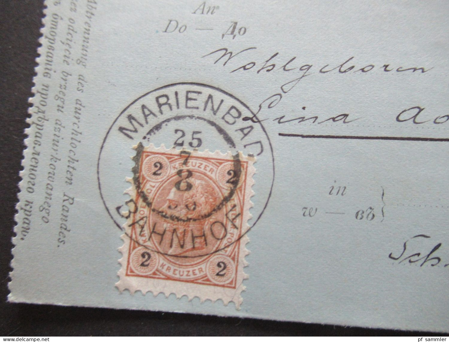 Österreich 1896 Kartenbrief K 19 (Poln.-Ruth.) Mit Zusatzfrankatur 2 Kreuzer Großer K2 Marienbad Bahnhof - Eger - Letter-Cards