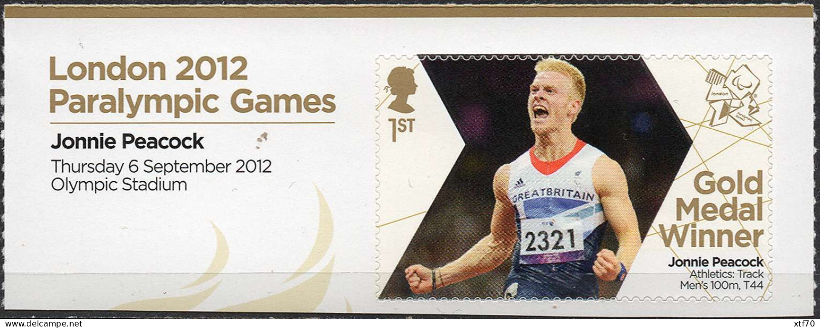 GREAT BRITAIN 2012 Paralympic Games Gold Medal Winners: Jonnie Peacock - Unused Stamps