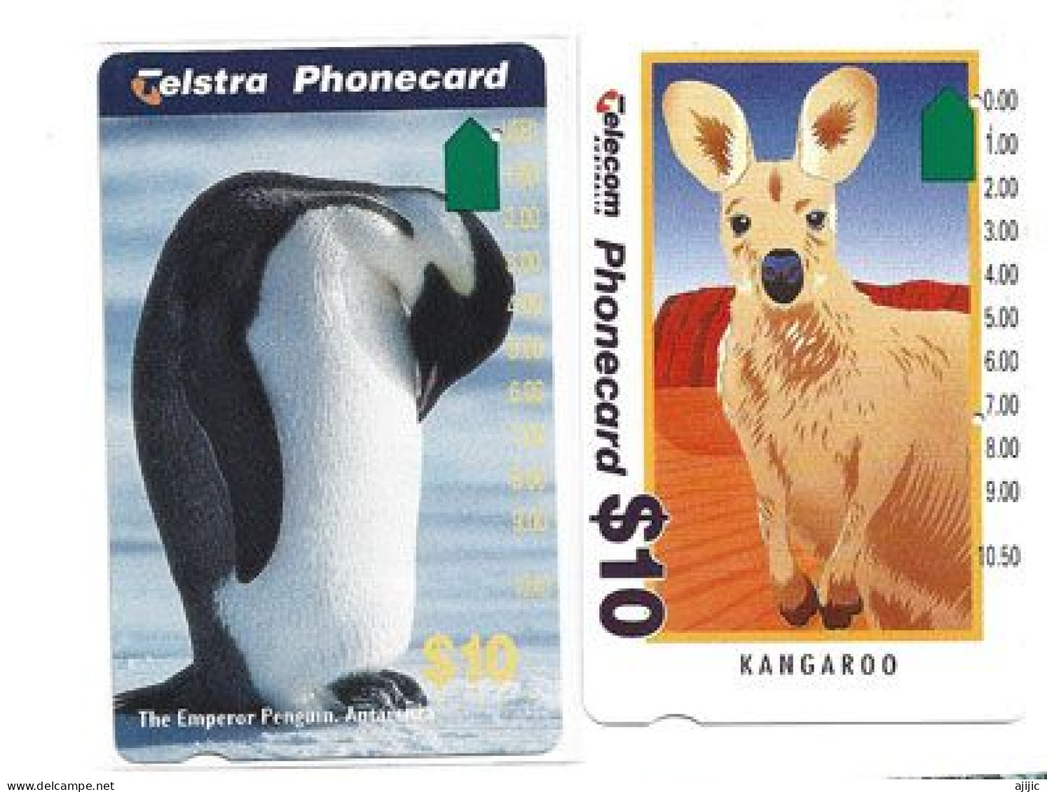 AUSTRALIAN TELSTRA PHONE CARDS (2)  AUSTRALIAN FAUNA KANGAROO & EMPEROR PENGUIN ANTARCTICA - Otros & Sin Clasificación