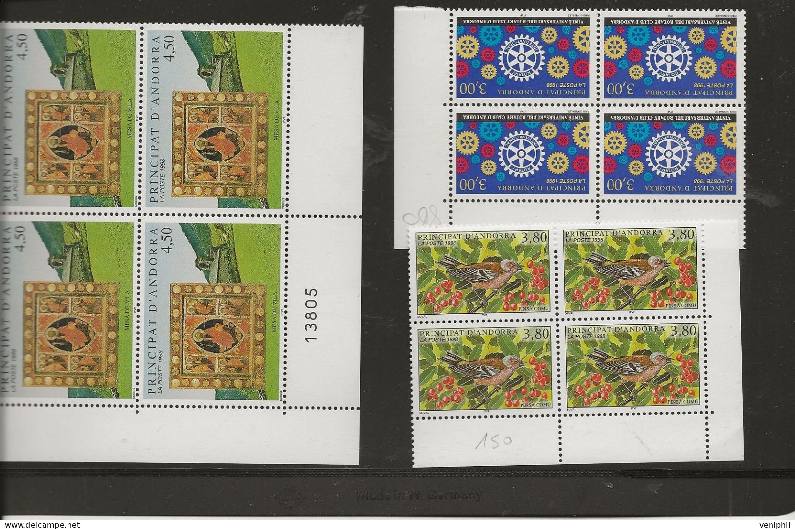 ANDORRE - N°499-500 ET 501 NEUF BLOC DE 4 SANS CHARNIERE  -ANNEE 1998  COTE : 29,20 € - Ungebraucht