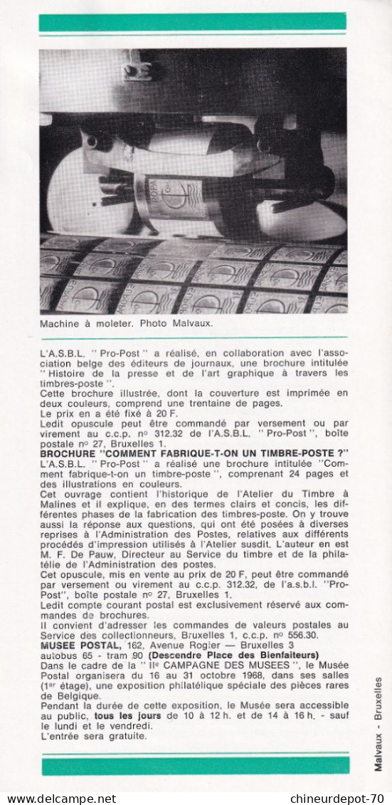 Administration Des Postes Belge émission D'un De Timbre Poste Spécial L  N°4 1968 édité En Français - Briefe U. Dokumente