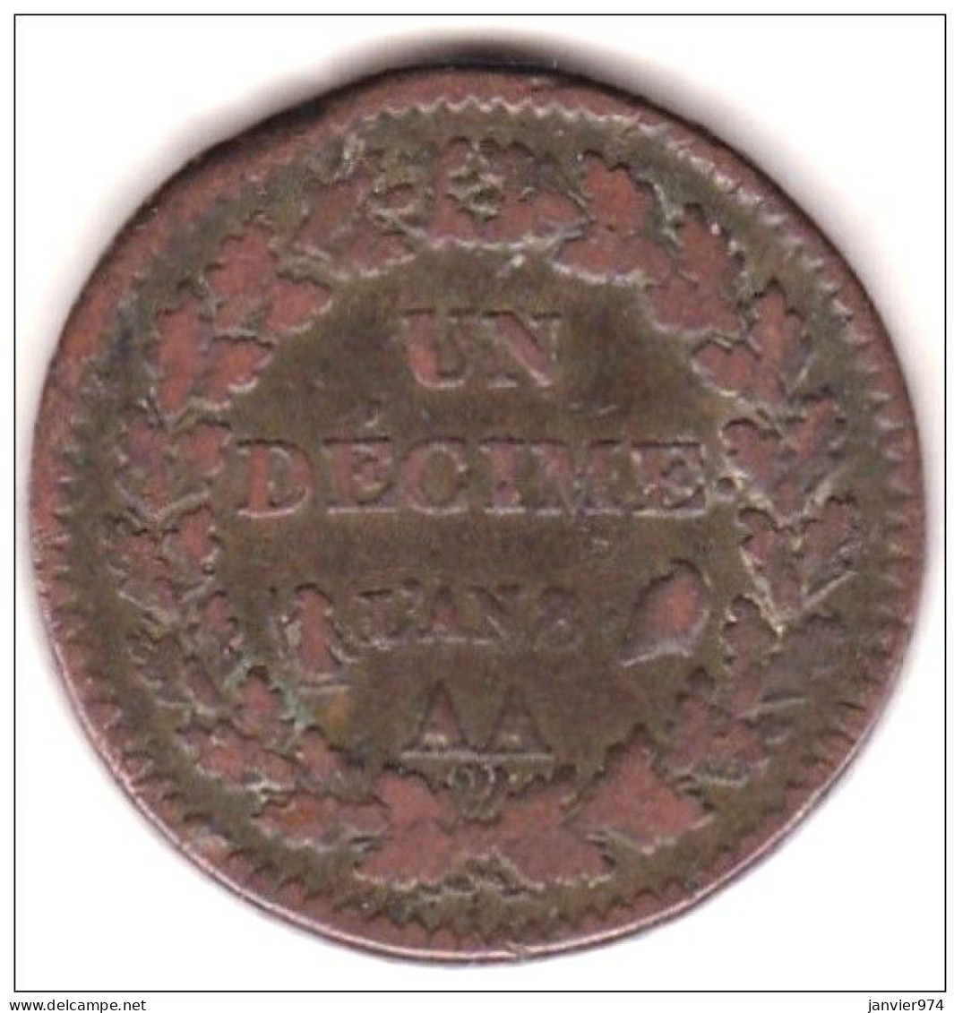 Consulat  . Un Décime An 8 AA Metz, En Bronze, Gad# 187a ; 19 G – 32 Mm - 1792-1804 1ère République (An I – An XII)