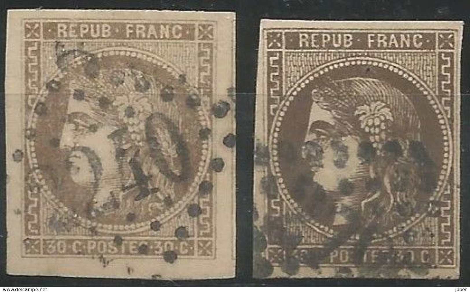 France - Cérès N° 47 Brun Et 47b Brun-foncé Obl. GC 2240 MARSEILLE (Bouches-du-Rhône) Et 2795 PAU (Pyrénées-Atlantiques) - 1870 Bordeaux Printing