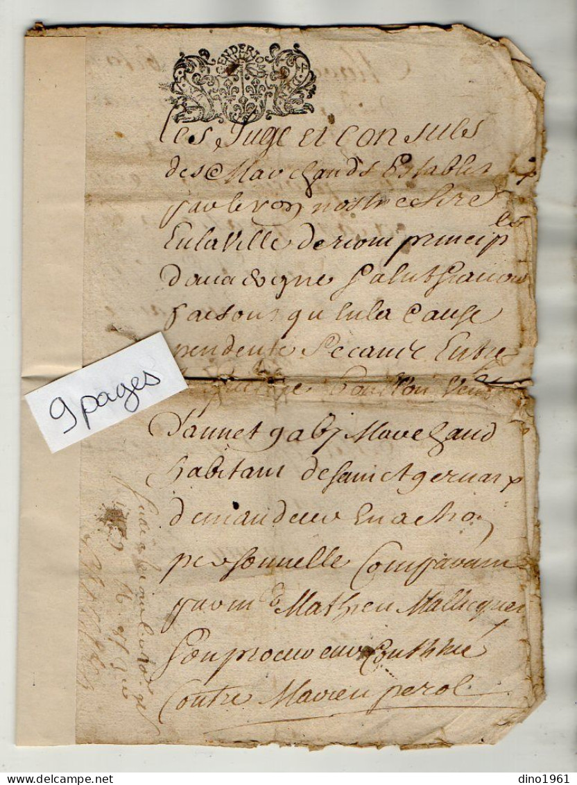 VP23.000 - Cachet Généralité De RIOM - Acte De 1709 - - Algemene Zegels