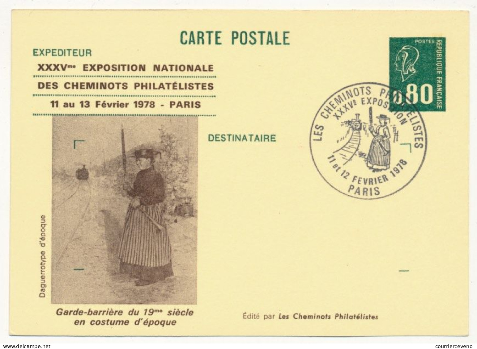 CP Entier Repiqué 0,80 Bequet - Garde-barrière 19ème S - 35e Expo Des Cheminots Philatélistes - PARIS -11/13 Fév 1978 - Overprinter Postcards (before 1995)