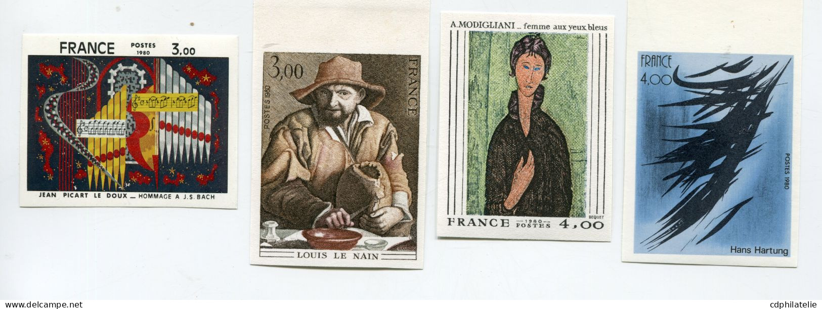 FRANCE N°2107 / 2110 ** NON DENTELES TABLEAUX DE PICART LE DOUX, LOUIS LE NAIN, MODIGLIANI ET HARTUNG - 1971-1980