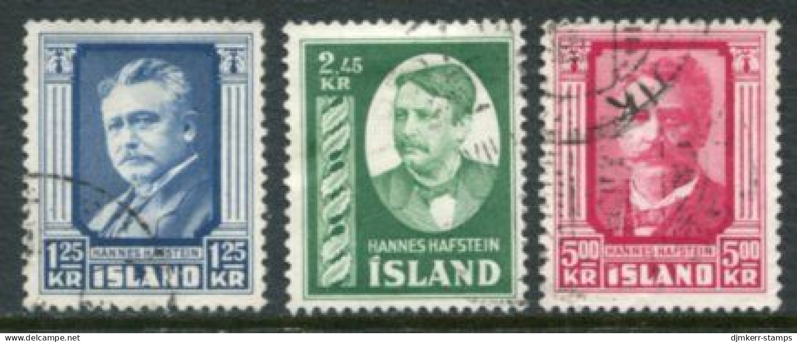 ICELAND 1954 Hafstein Anniversary Set Used.  Michel 293-95 - Usati