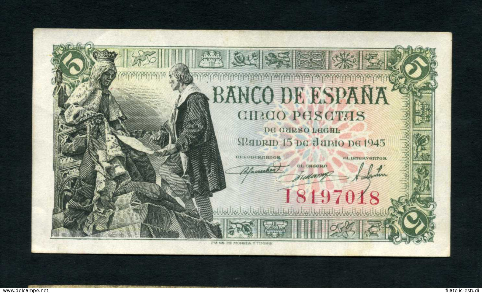 España 5 Ptas Madrid 15 6 1945 Ligeros Pliegues - Other & Unclassified