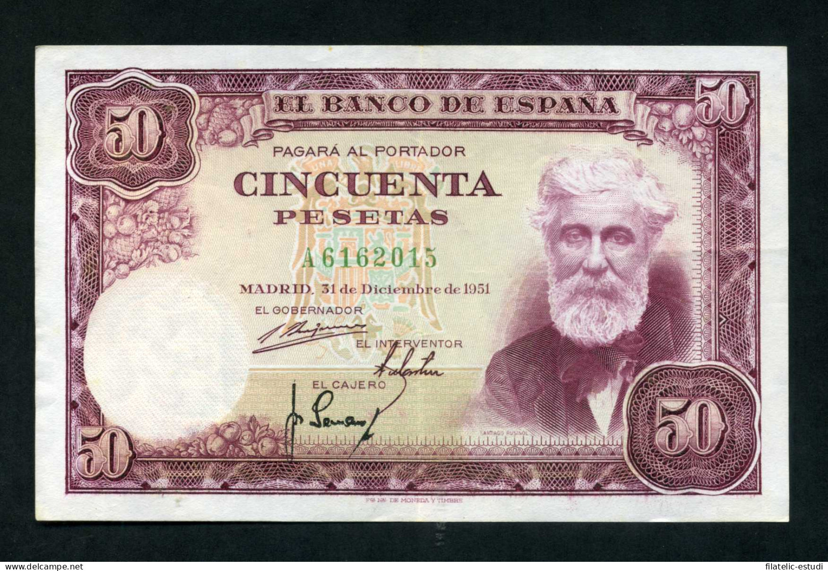 España Billete 50 Ptas Madrid 31 12 1951 Santiago Rusiñol - Other & Unclassified