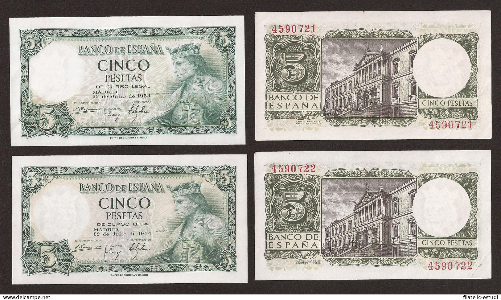 España Billete  5 Pesetas  22 Julio 1954  Pareja Sin Serie  SC - Sonstige & Ohne Zuordnung