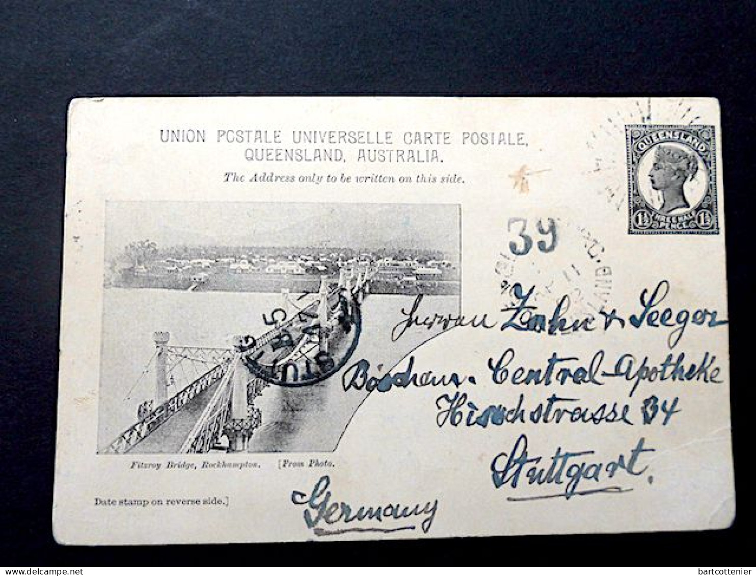 Australia / Queensland 1902 : Stationery Card / Fitzroy Bridge, Rockhampton / Three Half Pence / Qn. Victoria - Postal Stationery