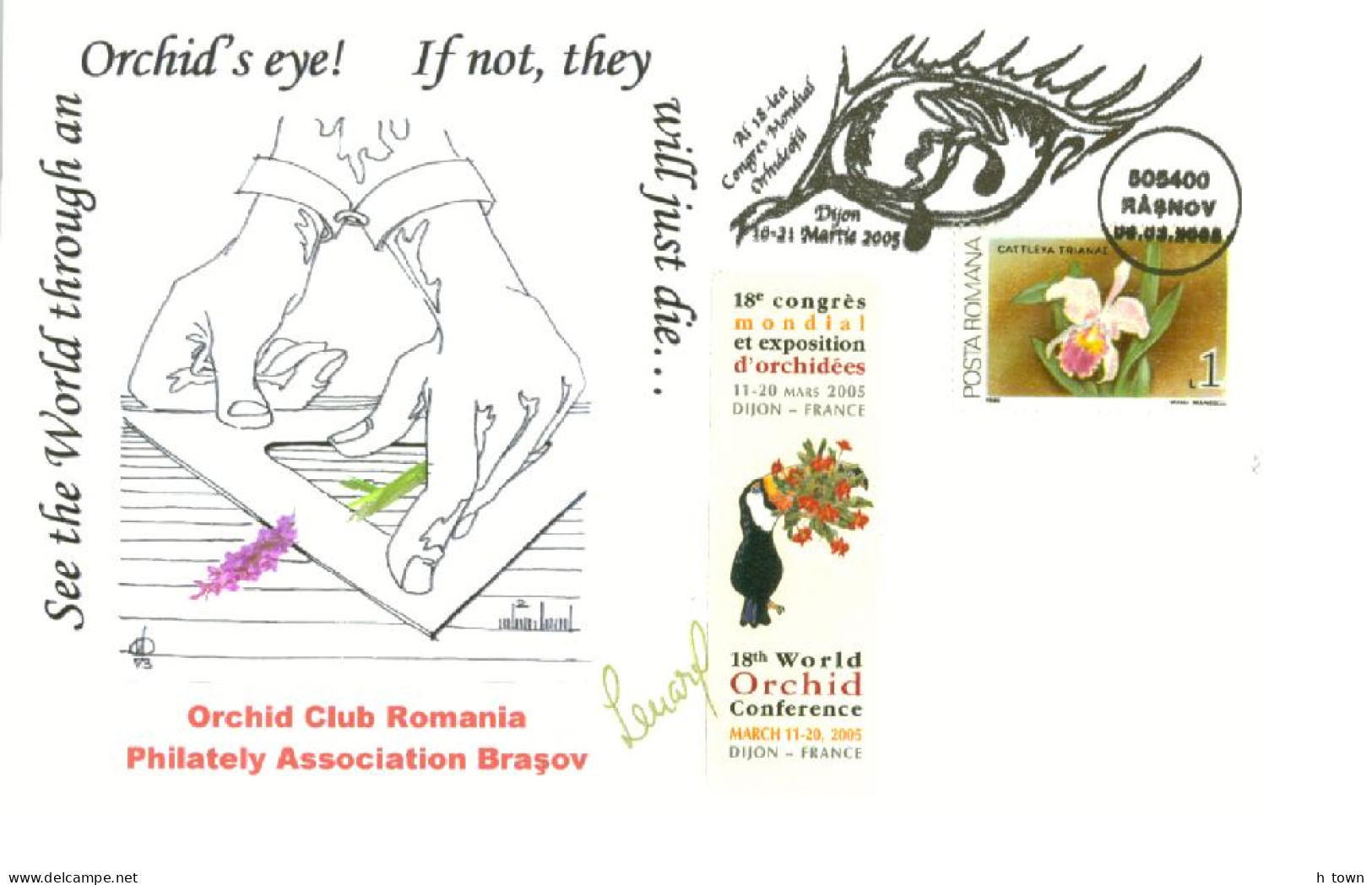 620  Orchidée, Yeux: Oblitération Temp. - World Orchid Congress, Dijon 2005. Special Cancel On Commemorative Cover, Eye - Orchidee
