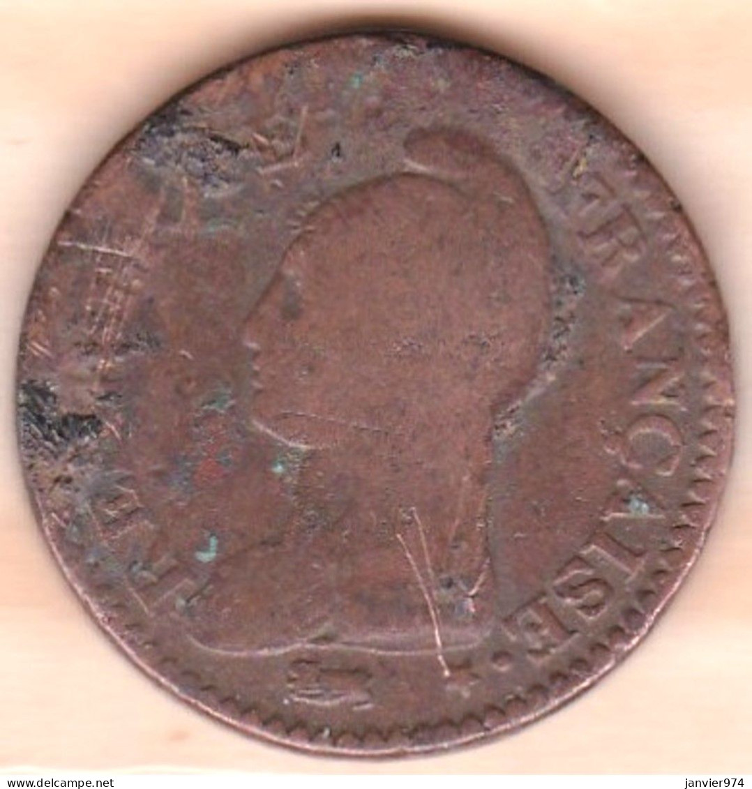 Directoire . Un Décime An 7 A/K Paris Sur Bordeaux, En Bronze, Inédit ; 19,8 G – 32 Mm, Rare - 1792-1804 1ère République (An I – An XII)