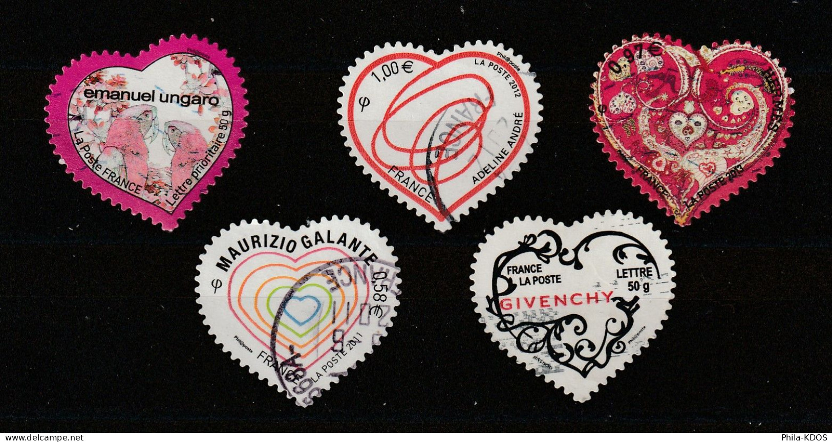 " COEURS / AMOUR / SAINT-VALENTIN " Sur Lot De 5 Timbres Autoadhésifs Oblitérés. Voir Le Scan. A Saisir !!! - Otros & Sin Clasificación