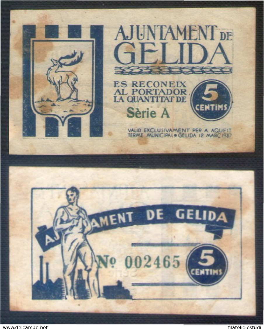 Billete Local 1937 Ajuntament De Gelida 5 Cèntims - Other & Unclassified