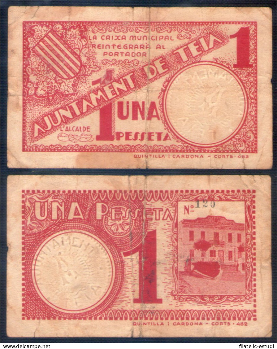 Billete Local Ajuntament De Teià 1 Peseta - Other & Unclassified