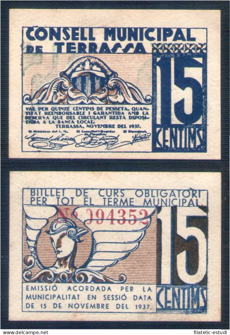 Billete Local 1937 Ajuntament De Terrassa 15 Cts - Sonstige & Ohne Zuordnung