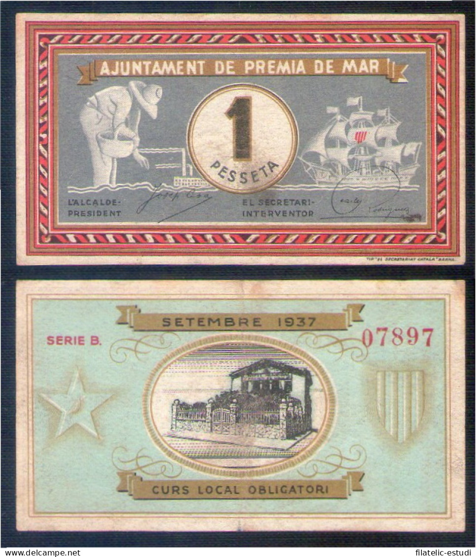 Billete Local 1937 Ajuntament De Premia De Mar 1 Pta - Otros & Sin Clasificación