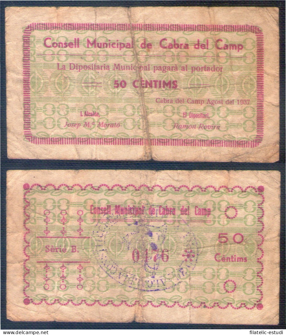 Billete Local 1937 Consell Municipal De Cabra Del Camp 50 Cèntims - Otros & Sin Clasificación