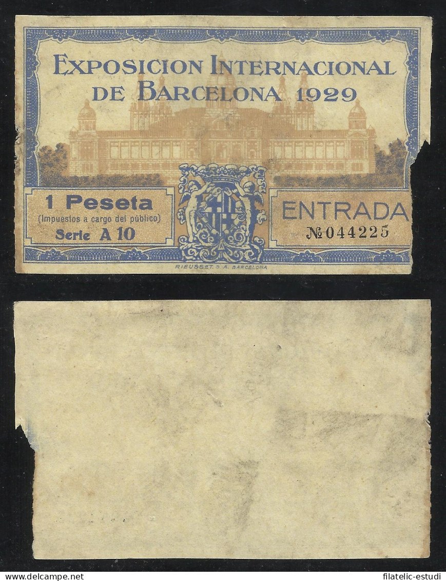 Entrada Exposición Internacional De Barcelona 1929 1 Peseta - Otros & Sin Clasificación