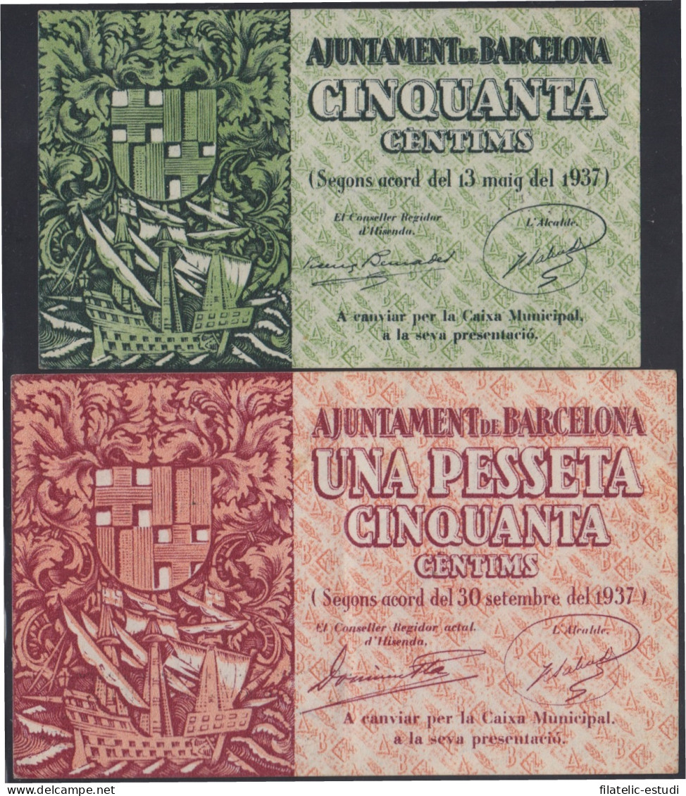 Billete Local 1937 Ajuntament De Barcelona  50 Cts + 1,50 Cts. Sin Circular - Otros & Sin Clasificación