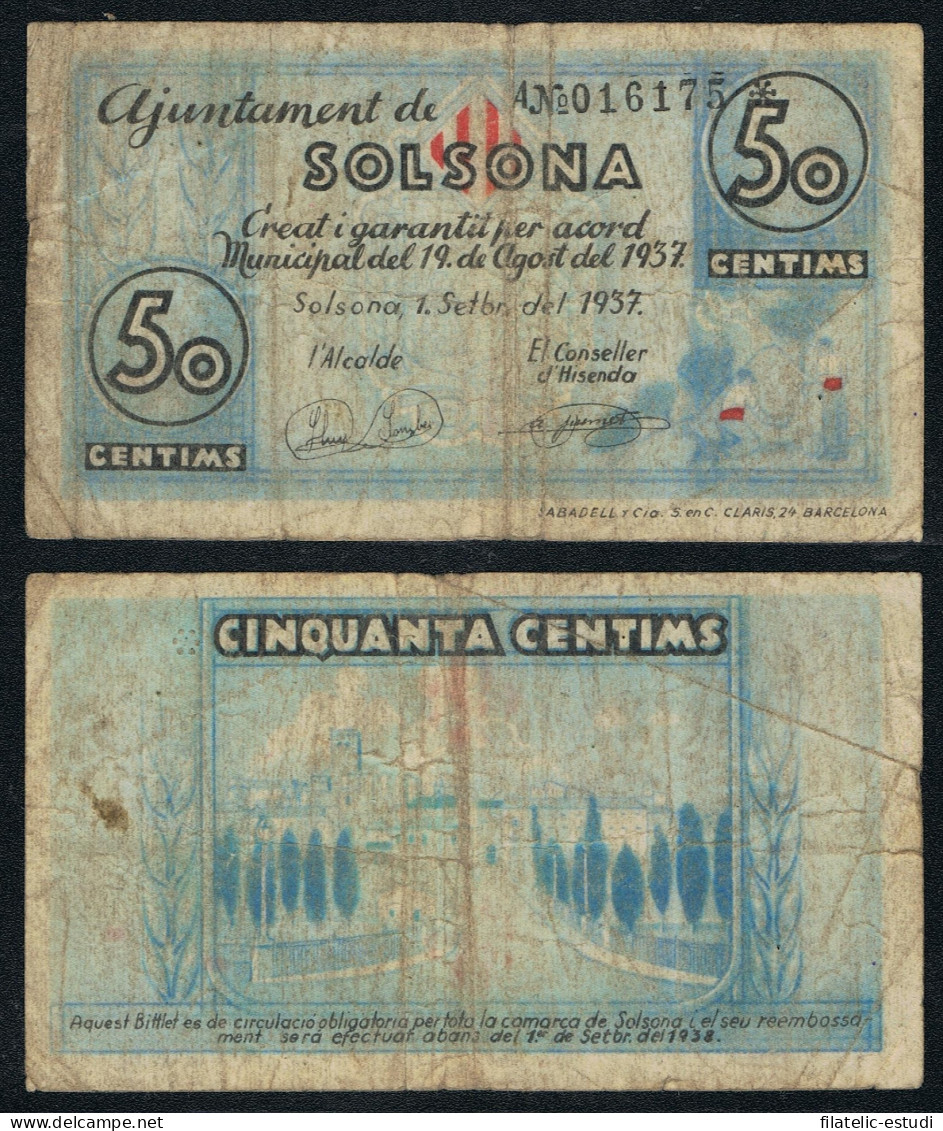 Billete Local 1937 Ajuntament De Solsona  50 Cts. - Other & Unclassified