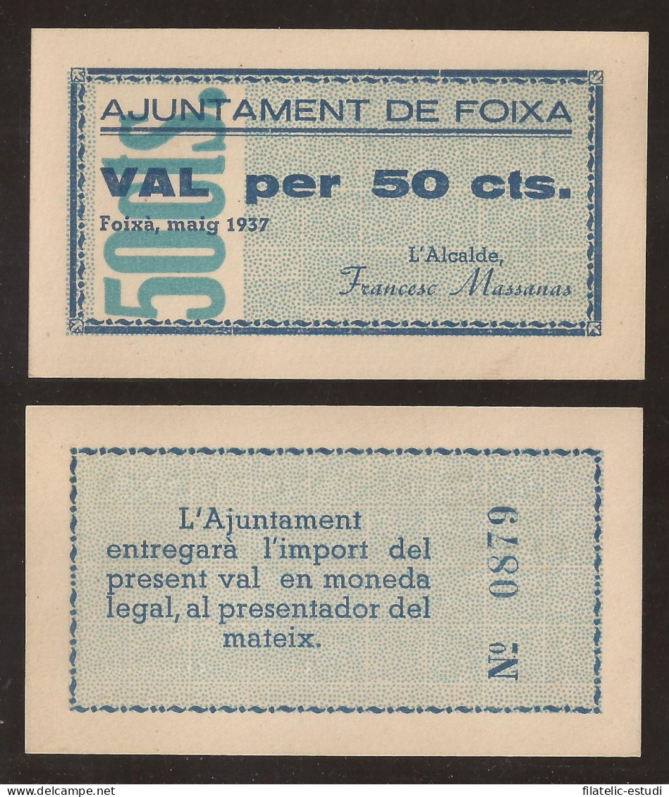 Billete Local 1937 Ajuntament De Foixà  50 Cts. - Andere & Zonder Classificatie