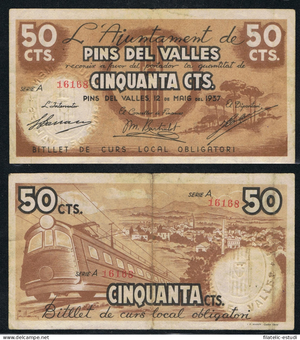 Billetes Local 1937  Ajuntament De Pins Del Vallés 50 Cts. - Autres & Non Classés