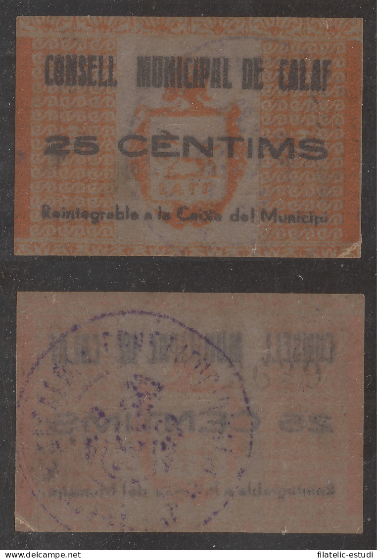 Billete Local 1937 Ajuntament De Calaf  25 Cts. - Otros & Sin Clasificación