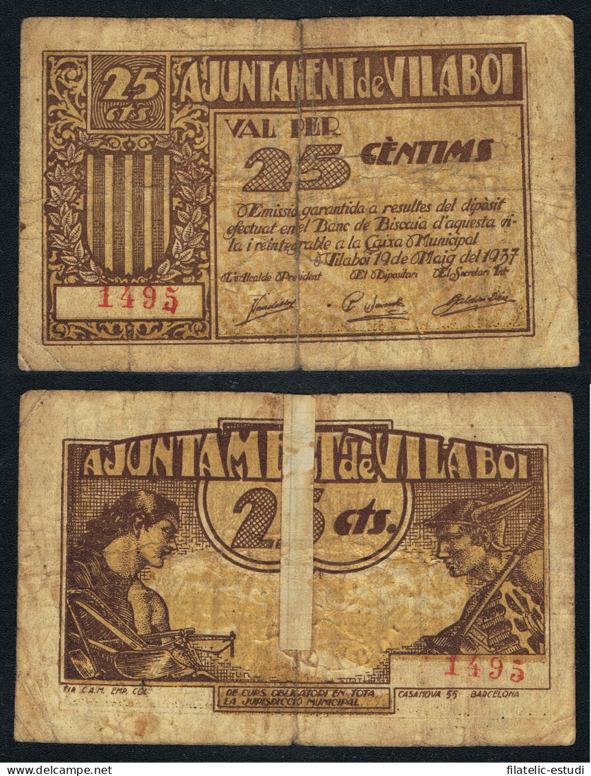 Billete Local 1937  Ajuntament De Vilaboi 25 Cts - Other & Unclassified