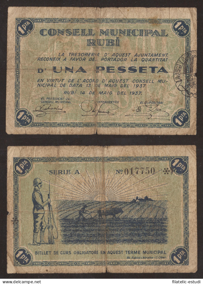 Billete Local 1937 Ajuntament De Rubí 1 Peseta - Otros & Sin Clasificación