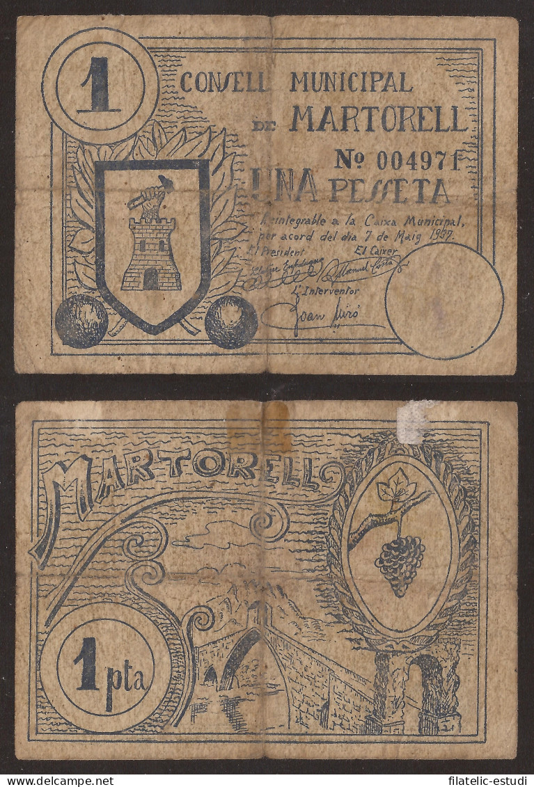 Billete Local 1937 Ajuntament De Martorell  1 Peseta - Otros & Sin Clasificación