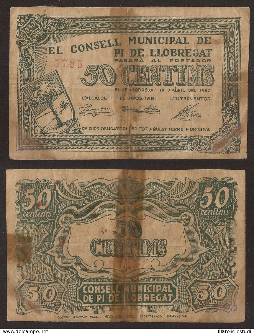 Billete Local 1937 Ajuntament De Pi De Llobregat  50 Cts. - Sonstige & Ohne Zuordnung