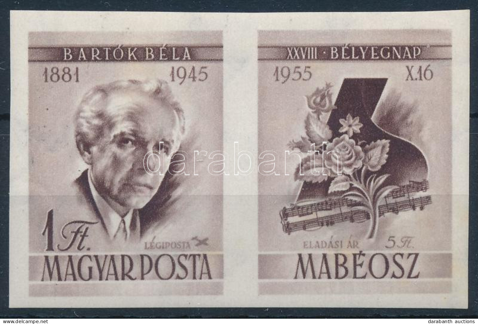 ** 1955 Bélyegnap (28.) - Bartók Vágott Barna 1Ft Jobb Oldali Szelvénnyel (10.000) - Sonstige & Ohne Zuordnung