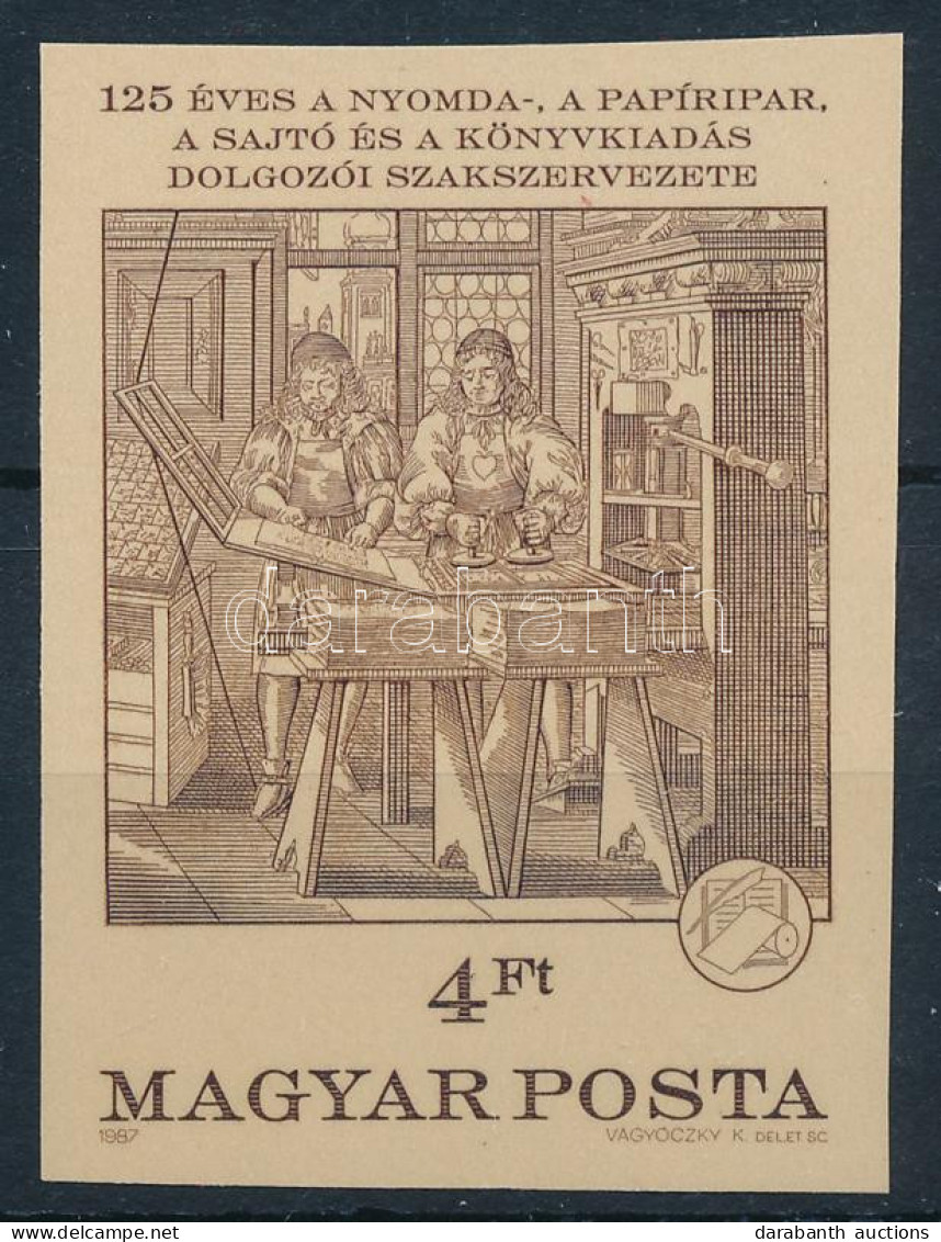 ** 1987 125 éves A Nyomda-, A Papíripar, A Sajtó és A Könyvkiadás Dolgozóinak Szakszervezete Vágott Bélyeg - Altri & Non Classificati
