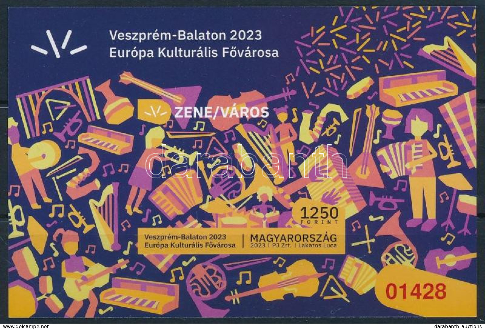 ** 2023 Veszprém-Balaton Európa Kulturális Fővárosa Vágott Blokk Piros Sorszámmal 01428 - Sonstige & Ohne Zuordnung