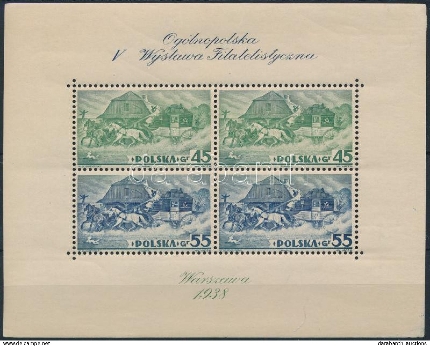 ** Lengyelország 1938 Mi Blokk 5 A (Mi EUR 130,-) (ráncok, Sarokhibák, Kopás / Creases, Corner Faults) - Altri & Non Classificati