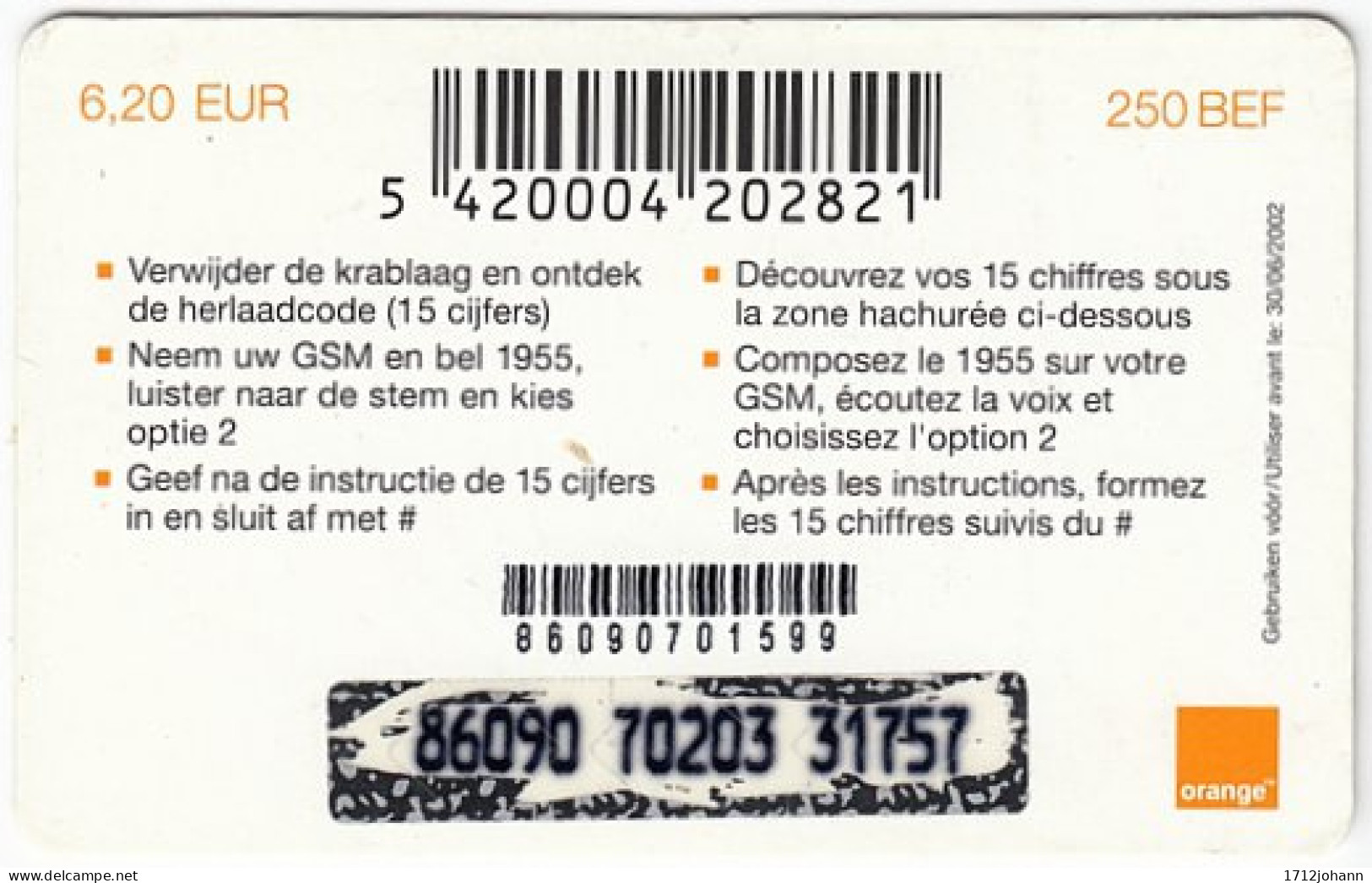 BELGIUM B-687 Prepaid Orange - People, Couple - Used - [2] Prepaid & Refill Cards