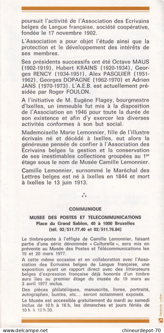 Administration Des Postes Belge émission D'une Série De Timbres Poste Spéciaux  N°4  1977 édité En Français - Covers & Documents