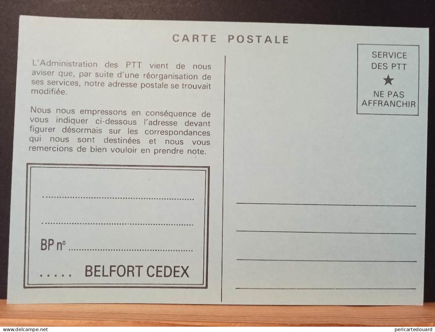 Code Postal, Carte Postale Bleue En Franchise.  BELFORT CEDEX. Neuve - Lettere